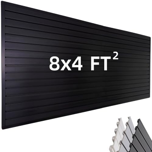 FRAYSCENT Slat Wall Paneling Garage Wall Organizer, Slatwall Panels Garage Tool Organizer Wall Mount Garage Slat Wall Storage Systems, Slat Board PVC Wall Panels Garage Storage (Black, 8ftx4ft) by FRAYSCENT