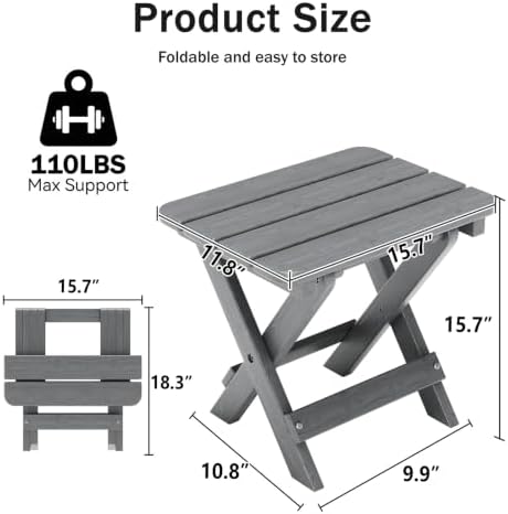 Folding Outdoor Side Table,Small HDPE Patio Table,All-Weather Compact Portable End Table for Patio,Porch,Pool,Grey,11.8" D x 15.7" W x 15.7" H - Image 3