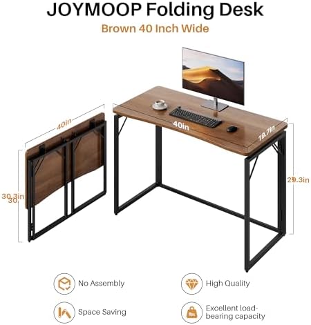 JOYMOOP 40" Brown Folding Desk, No Assembly, Wooden Top, Middle Size - Image 3