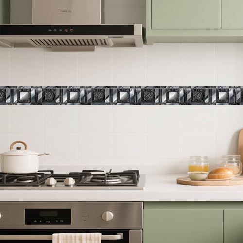 IVN Wallpaper Border Peel and Stick Wall Black and Silver Mosaic 4x196 Inch - Image 4