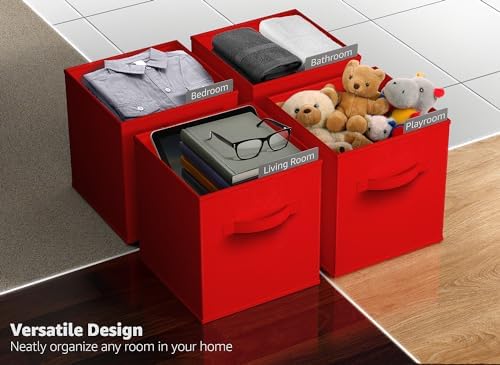 Sorbus Fabric Storage Cubes, 8 Pack, with Handles (13 Inch, Red) - Image 4