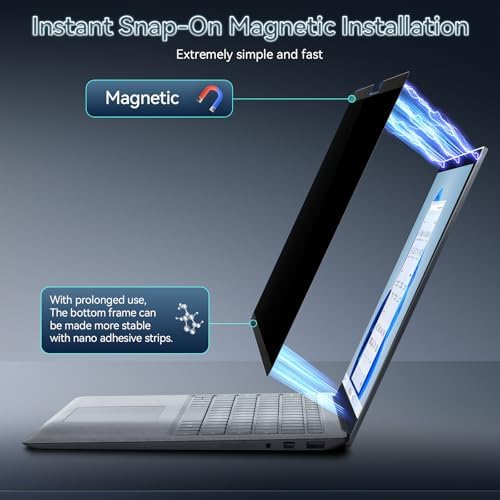 360° Magnetic Privacy Screen for 15 Inch Surface Laptop 6/5/4/3/2/1, 4 Way Privacy Removable Anti Glare Blue Light Filter Shield Film Anti Spy Black Laptop Protector Security Private - Image 3