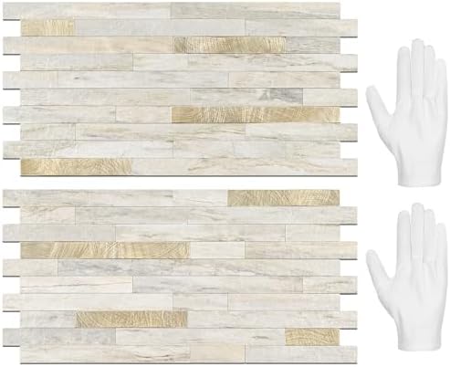STICKGOO 20 Sheets Peel and Stick Backsplash Tile, Stick on Backsplash for Kitchen and Bathroom, Sunny Beige Look PVC Mixed Metal Gold Self Adhesive Wall Tiles by STICKGOO