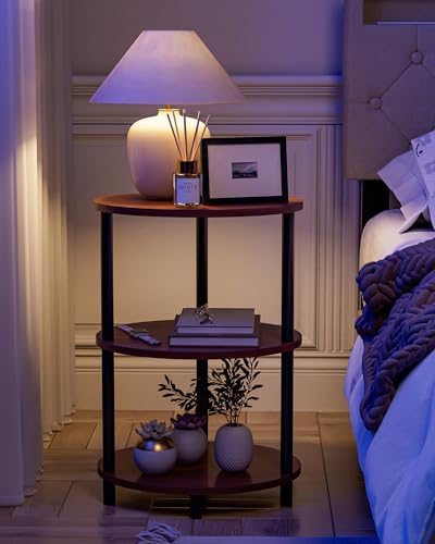Small Round Side Table - 3-Tier Oval Accent Table for Small Spaces, Rustic Wood and Metal Couch End Table, Nightstand for Bedroom or End Table Living Room, Set of 2, Rustic Walnut - Image 5