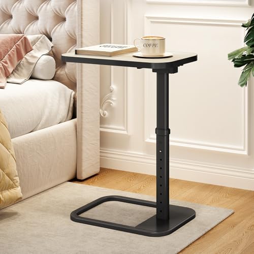 Driftwood Grey TV Tray Table, Adjustable Height & Rounded Metal Corners, Snack Table for Couch, Sofa, Bed, Chair, Living Room, C Shaped End Side Table for Eating, Dinner or Laptop, Small Spaces - Image 2