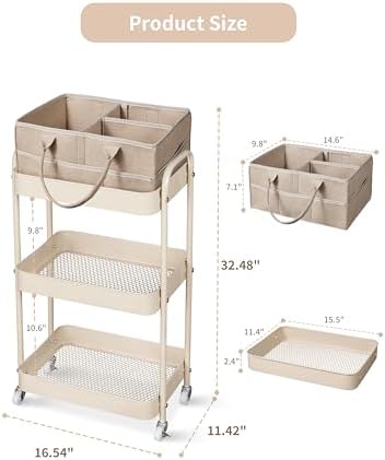 Fortella Baby Diaper Caddy, 3 Tier Rolling Cart for Baby Essentials, Taupe - Image 7