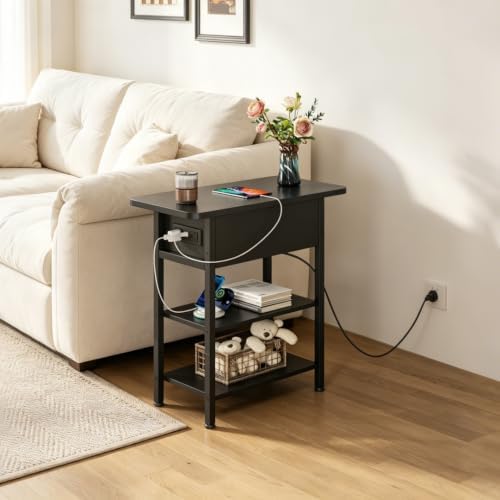 WLIVE 3-Tier End Table with Charging Station Flip Top Narrow Nightstand - Image 2