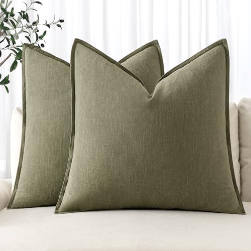 MIULEE Decorative Linen Pillow Covers 16x16 Inch Light Olive Green by MIULEE