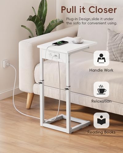 Vagusicc C Shaped End Table with Charging Station, C Table End Table Adjustable Height Sofa Table, Side Table for Couch, Couch Table that Slide Under, TV Tray Arm Table for Living Room,Bedroom, White - Image 5