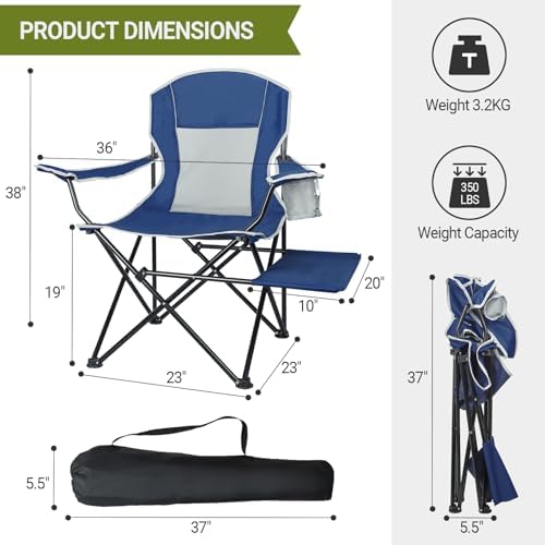 XGEAR 2-Pack Camping Chairs 350LBS Heavy Duty Folding Chair with Side Table - Image 2