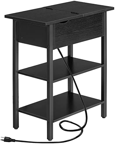 HOOBRO Side Table, Flip End Table with Charging Station and Shelves, USB Ports & Power Outlets, Narrow Nightstand for Small Spaces, Stable and Sturdy, for Living Room, Black BK341BZ01 by HOOBRO