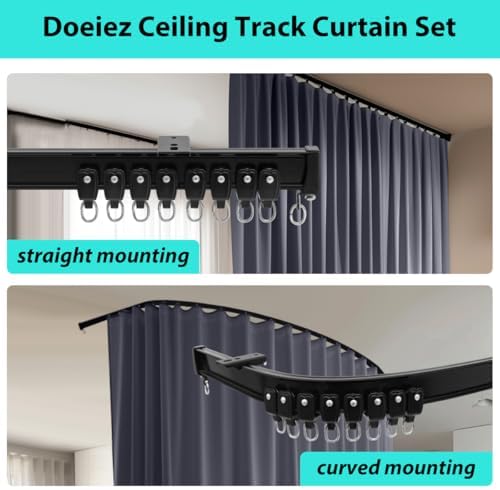 Room Divider Blackout Curtains Flexible Sliding Tracks Sets Ceiling Mounted Rod Window Curtain Privacy Separation for Bedroom Living Rooms,1 Panel Grey Drape and Black Track Set-W108xH84 in - Image 3