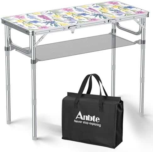Anbte 3ft Folding Camping Table, 3 Adjustable Height Max 27.5",Floral Bloom by Anbte