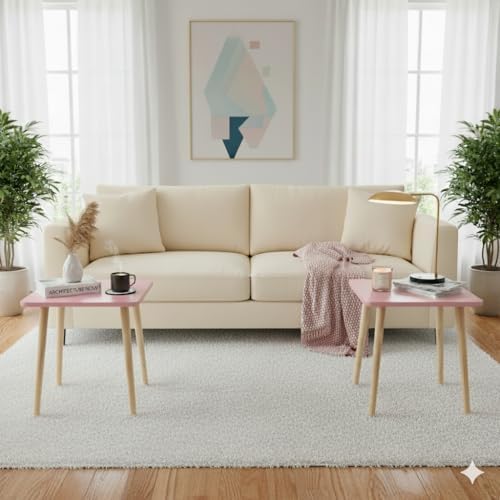 FORAOFUR Side Table Set of 2, Modern Side Table Accent Tables for Small Spaces, Wooden Home Decor, Easy Assembly | 2 Pack Pink finish, fits living/bedroom/balcony, compact for small spaces, sturdy, easy assembly with tools - Image 2