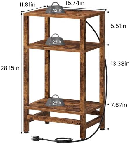 Creso hom 3-Tier Tall Nightstand with Charging Station, Skinny Side Table - Image 3