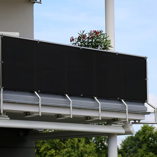 SUNLAX Custom Size 3'x26' Black Balcony Privacy Screen 90% UV Block - Image 6