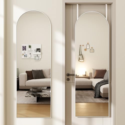 48"x 14" Arched Full Length Door Mirror, Full Body Mirror, White by JAWGLOW