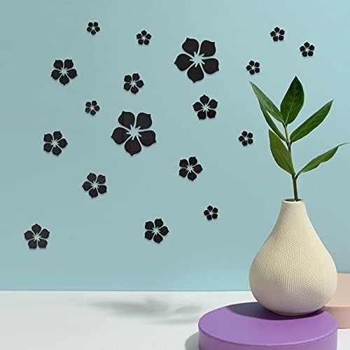 Philbinden Acrylic Mirror Floral Wall Stickers Self Adhesive Mirror Wall Decor Removable Mirror Decor 3D Flower DIY Wall Sticker for Living Room Bedroom Bathroom (Black) - Image 4