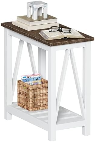 ChooChoo Farmhouse End Table, Narrow Side Table with Shelf by ChooChoo