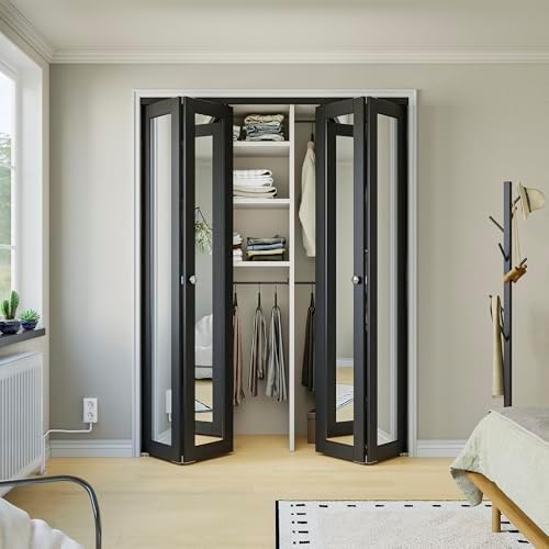 Bifold Doors for 64" x 80" Opening, Mirror Interior Folding Closet, Black by CRUTOP