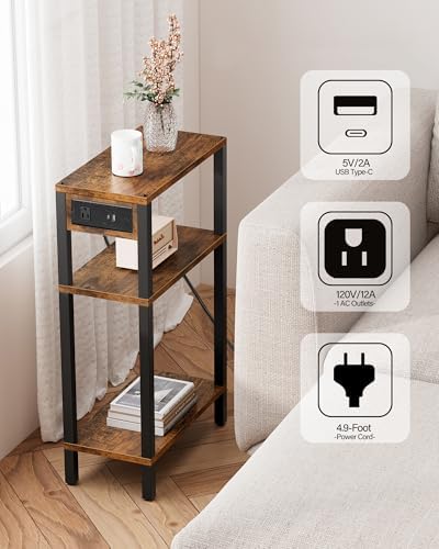 TUTOTAK Narrow Side Table, 3-Tier Small End Table with Charging Station - Image 6