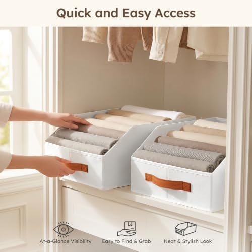Homsorout Fabric Storage Bins for Organizing - 12 Pack Large Trapezoid Collapsible Storage Bins with Front Handle, Closet Organizers and Storage for Bedroom, Home Shelves, Small Spaces, White - Image 4