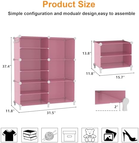 AWTATOS 6 Cube Closet Organizer Storage Shelves, Pink - Image 3