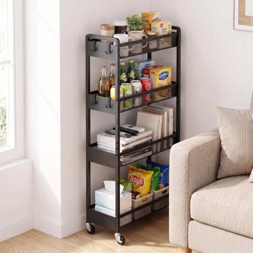 Delamu 4 Tier Slim Rolling Storage Cart, Utility Metal Narrow Cart 7.1" W - Image 7