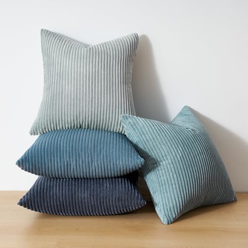 Topfinel BlueGray Throw Pillow Covers 24x24 Inch Set of 4,Soft Accent Corduroy Decorative Cushion Cover,Square Modern Pillow Case for Beach,Patio,Balcony,Living Room,Summer Gradient Shams Home Decor - Image 3