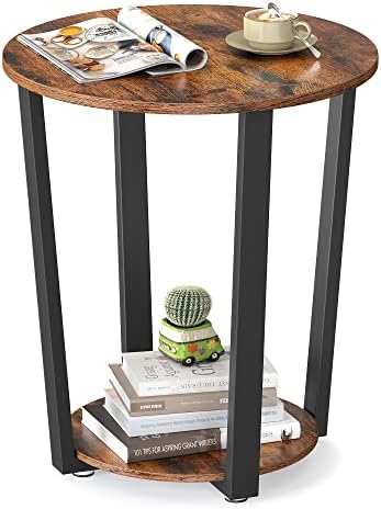 VASAGLE Round Side End Table, 2-Tier Accent Nightstand with Storage Shelf by Unknown