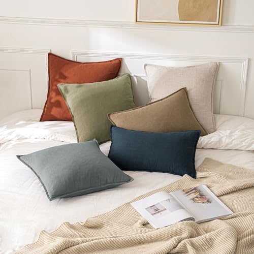 MIULEE Decorative Linen Lumbar Pillow Covers 12x20 Inch Khaki - Image 5