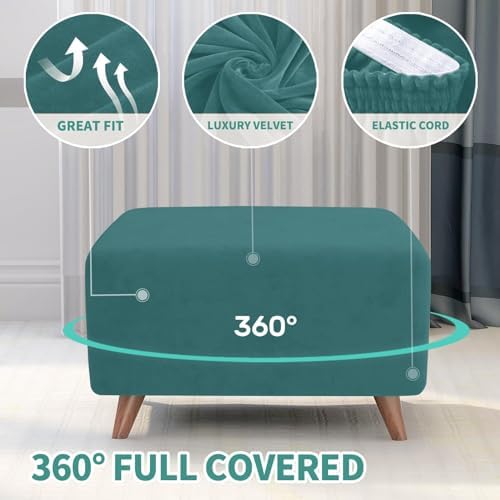MAXIJIN Velvet Ottoman Slipcover Stretch Square Rectangle Footstool Slipcover Folding Storage Ottoman Covers for Living Room with Elastic Bottom (Ottoman Large, Peacock Blue) - Image 4