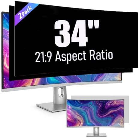 2 Pack 34 Inch Privacy Screen for Curved Computer Monitor fit 21:9 Aspect Ratio Widescreen Monitor - Anti Glare Blue Light Filter, Anti-Scratch Protector Film by JEAPKA