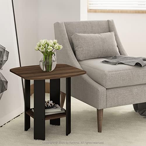Furinno SIMPLE DESIGN Side Table, 2-Tier Modern End Table with Soft Edges, Open Shelves Night Stand, Bedside Table, for Living Room, Bedroom, Columbia Walnut - Image 2