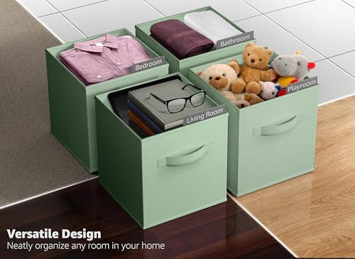 Sorbus Fabric Storage Cubes, 6-Pack Foldable Bins (11 Inch, Sage Green) - Image 6