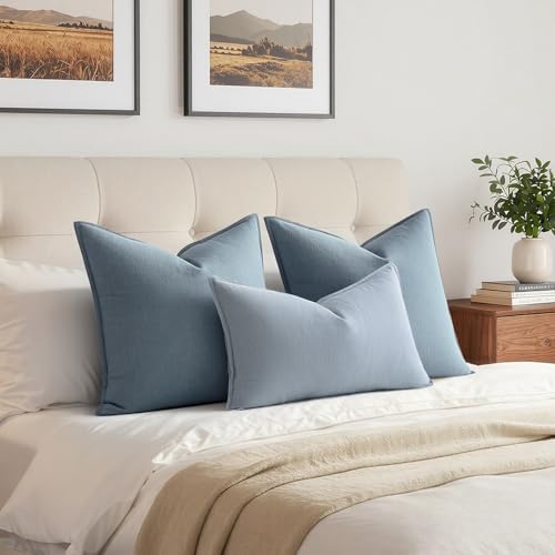 MIULEE Decorative Linen Lumbar Pillow Cover 12x20 Inch Light Blue - Image 4