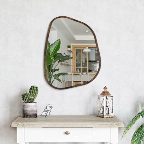 Asymmetrical Mirror Irregular Oval Wall Mirror Modern Wood Frame Unique Shape Wall Mounted Vanity Artistic Mirror Decorative for Living Room Bedroom Bathroom Entryway Hallway 20"x16" - Image 4