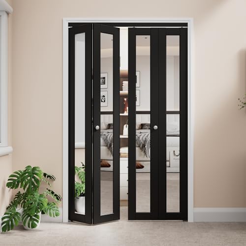 Bifold Doors for 48" x 80" Opening, Mirror Interior Folding Closet, Black by CRUTOP