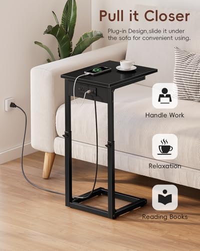 Vagusicc C Shaped End Table with Charging Station, 33"Tall C-Table End Table Adjustable Height Side Table for Couch, Couch Table That Slide Under Sofa Table TV Tray Table for Living Room,Bedroom,Black - Image 5