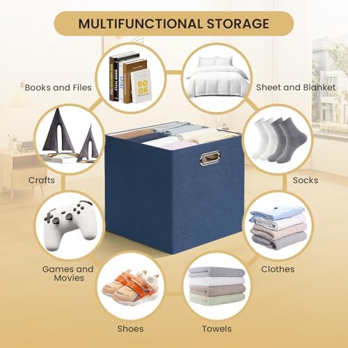 Posprica 13x13x13 Storage Cube Basket Bins, Set of 4, Army Blue - Image 5