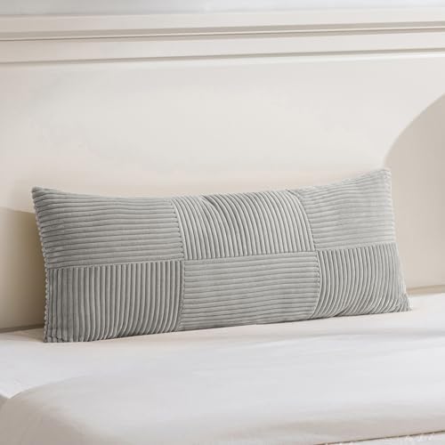Fancy Homi Set of 2 Grey Boho Long Lumbar Body Decorative Throw Pillow Cover 14x36 Inch for Bed Couch Bedroom Bench, Soft Patchwork Corduroy Textured Pillow Case, Rustic Farmhouse Room Décor - Image 6