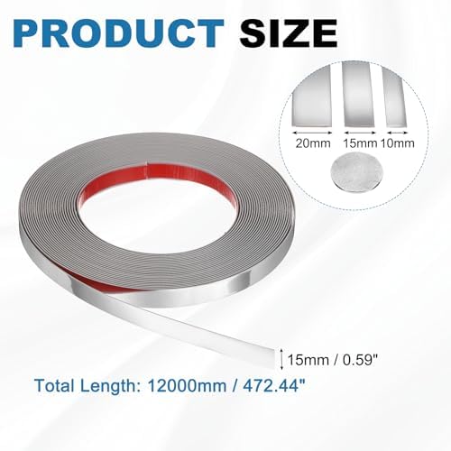 uxcell Silver Peel and Stick Molding Trim, 0.6 Inch x 39.4 ft Self-Adhesive Mirror Tape, Flexible PVC Border Strip for Wall Decoration Tile Edge Ceiling Floor Frame Furniture Decoration - Image 2