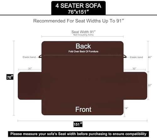 U-NICE HOME 4 Seater Sofa Cover 91''Large Couch Cover, Beige/Beige - Image 6
