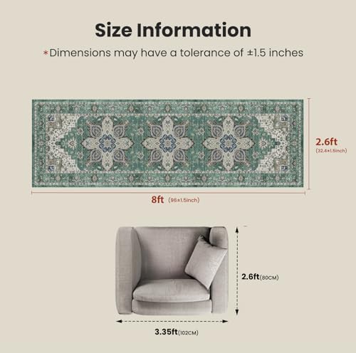 AMADA HOMEFURNISHING 2'6"x8' Washable Area Rug, Low-Profile Entryway Rug with Non-Slip Backing & Durable Edge Binding, Vintage Rug Pattern, Small Rugs for Entryway, Kitchen & Living Room - Image 2