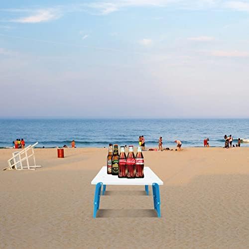 Modern-Depo 15.9"x14.2"x9.6" Large Portable Folding Beach Table for Sand Foldable Height Adjustable Side Table Desk for Camping Picnic BBQ with Carry Bag, Cyan - Image 2