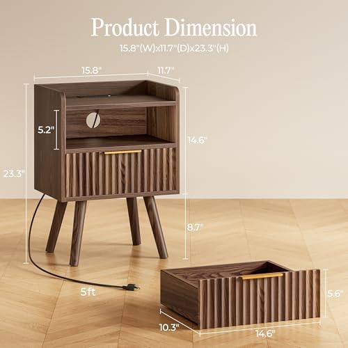 Huuger Nightstand Set of 2 with Charging Station, USB-C Port, End Tables - Image 2