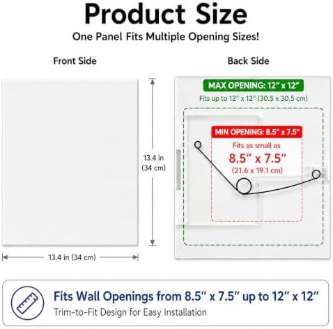 12"x12" Adjustable Spring Loaded Access Panel for Drywall,Plastic Drywall Ceiling Access Panel for Plumbing,White Wall Hole Cover Plate Fits 7.5" x 8.5" to 12" x 12" Cutouts,Verify Opening Size - Image 2