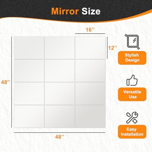 Delma Frameless Mirror Tiles 16"x12"x12 Pcs Wall Mounted - Image 3