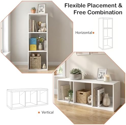 WannabeMyself【Sturdy Build&Easy Assembly】 3 Cube Storage Organizer with Anti-Tipping Kits,Reversible Open Back Book Shelf, Bookcase for Living Room,Bedroom,Entrance Hall,Office,12.2×11.4×35.9,White - Image 4