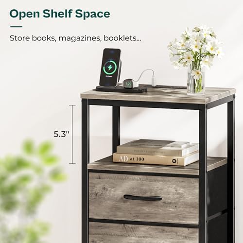 Huuger Nightstand with Charging Station, 27.6 Inch Bedside Table,Side Table - Image 7